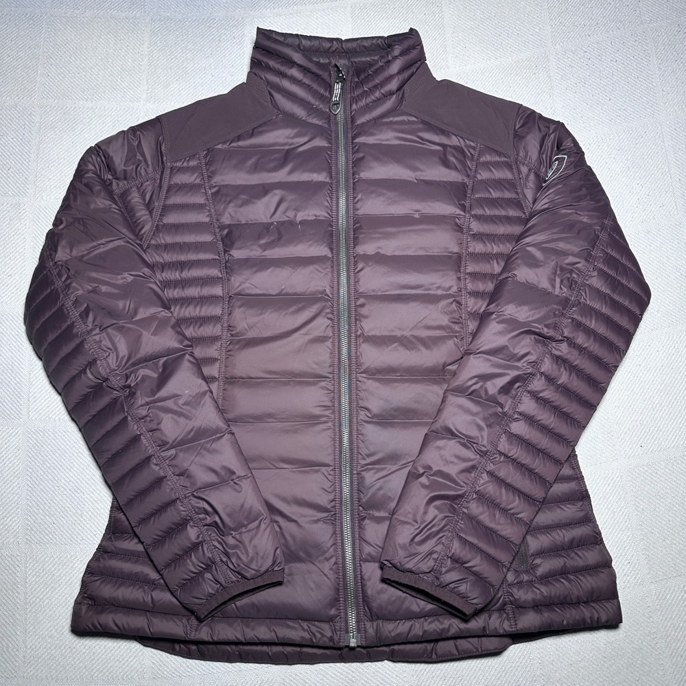 Kuhl Spyfire Jacket Women Large 800 Down Fill Quilted Full Zip Puffer Burgundy